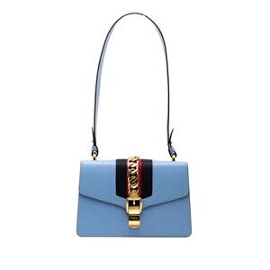 Gucci Blue Leather Web Sylvie Shoulder Bag